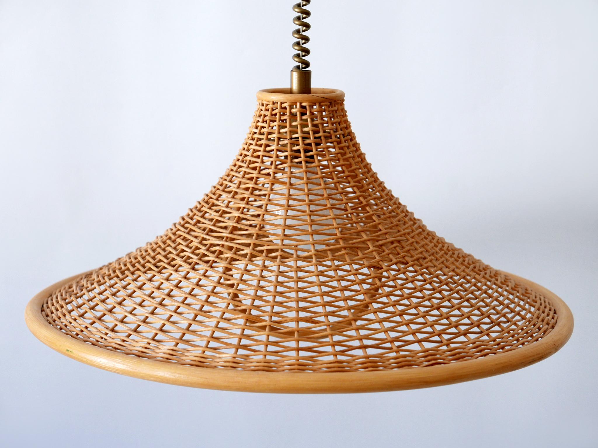 Large & Elegant Mid-Century Modern Wicker Pendant Lamp or Hanging Light Germany 5