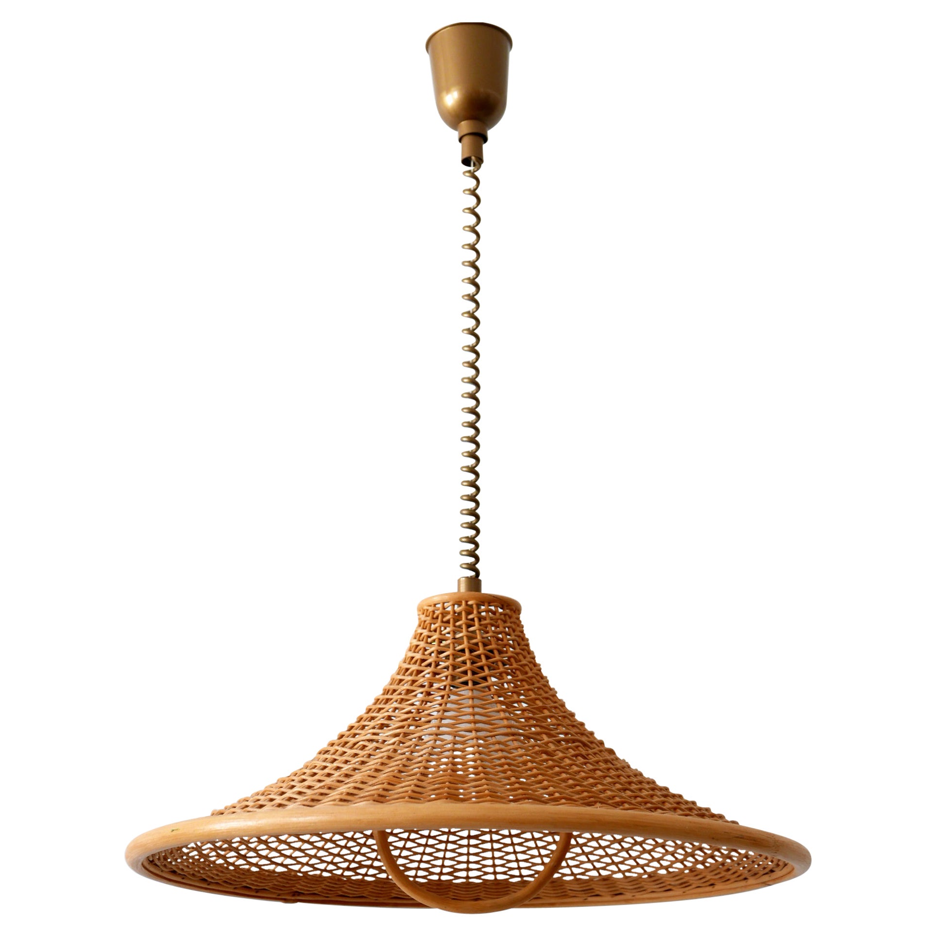 Large 
Elegant Mid-Century Modern Wicker Pendant Lamp or Hanging Light Germany