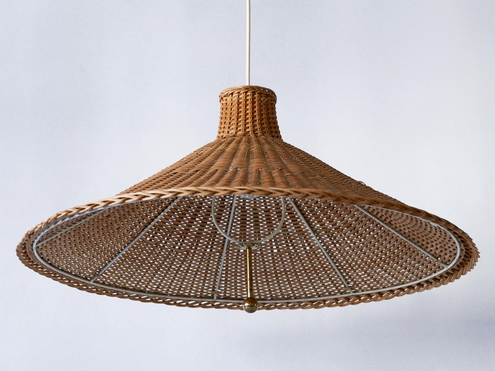 Large & Elegant Mid Century Modern Wicker Pulley Pendant Lamp Scandinavia 1960s 4