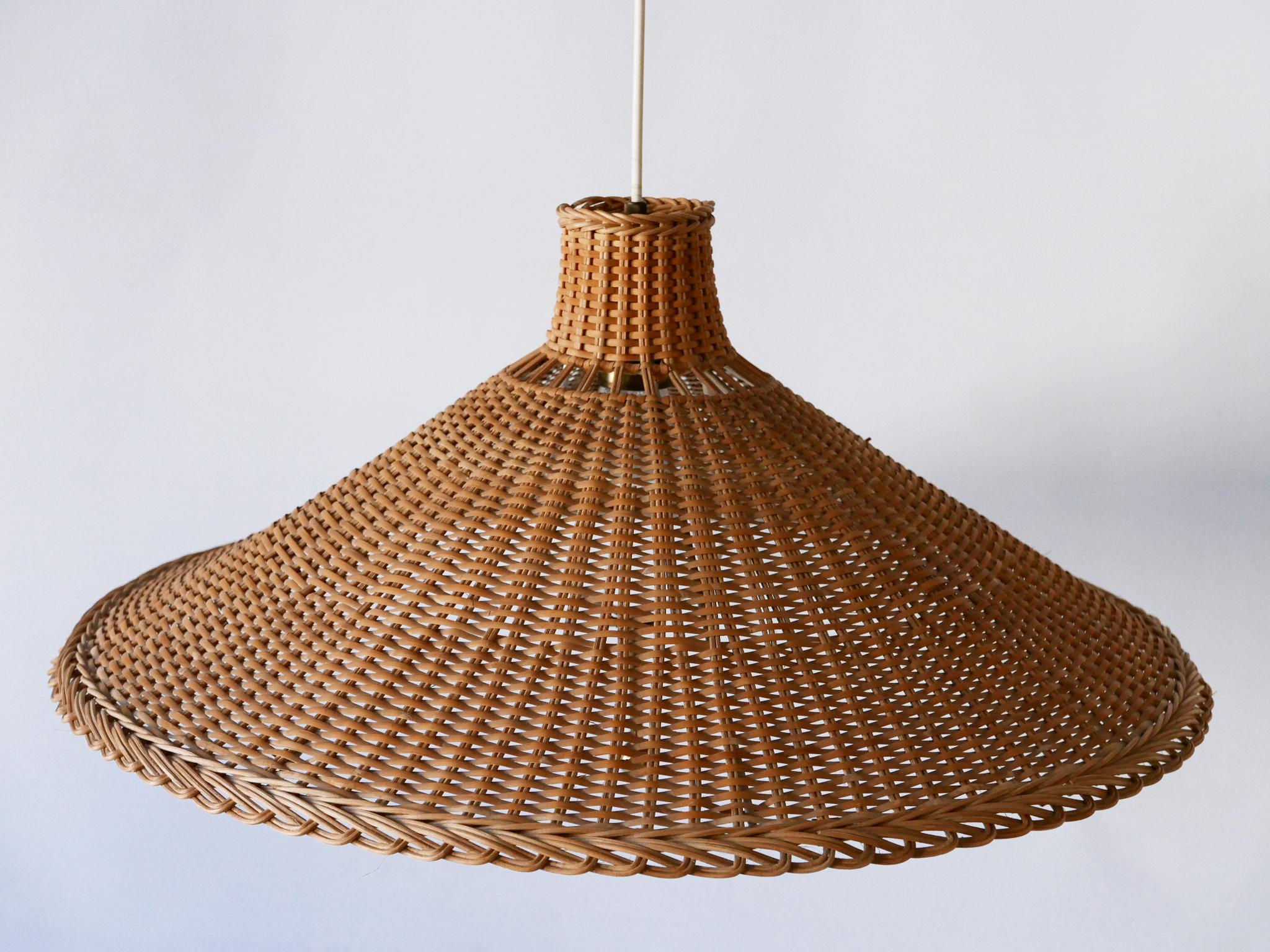 Large & Elegant Mid Century Modern Wicker Pulley Pendant Lamp Scandinavia 1960s 9