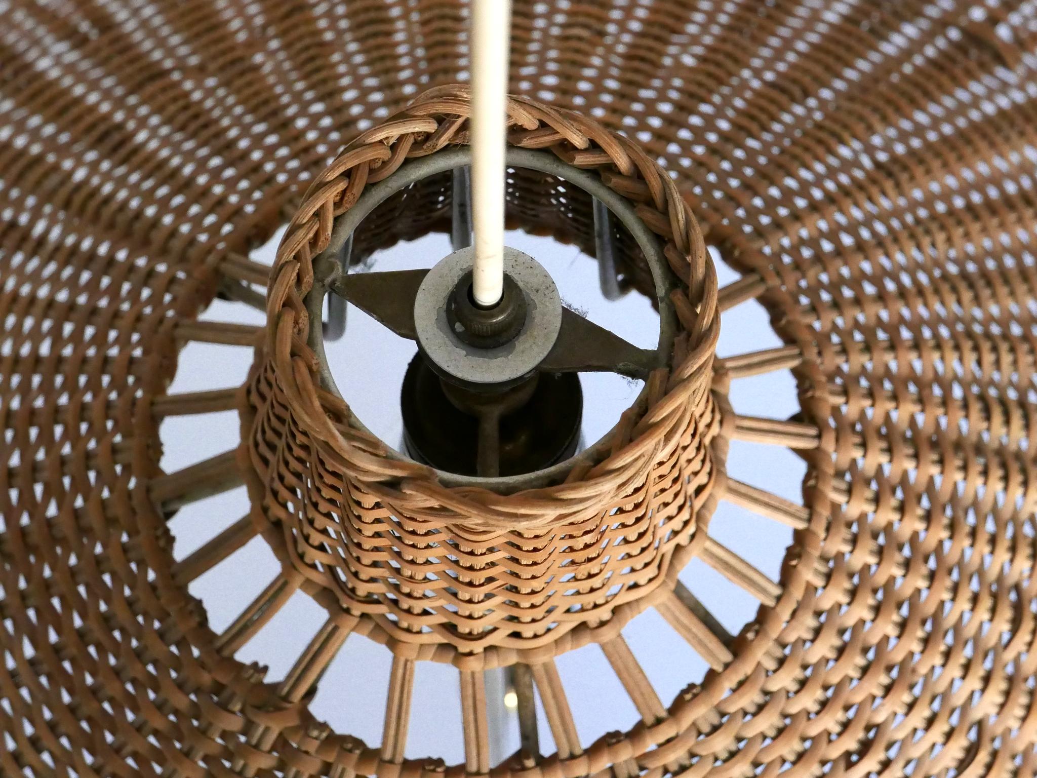 Large & Elegant Mid Century Modern Wicker Pulley Pendant Lamp Scandinavia 1960s 10