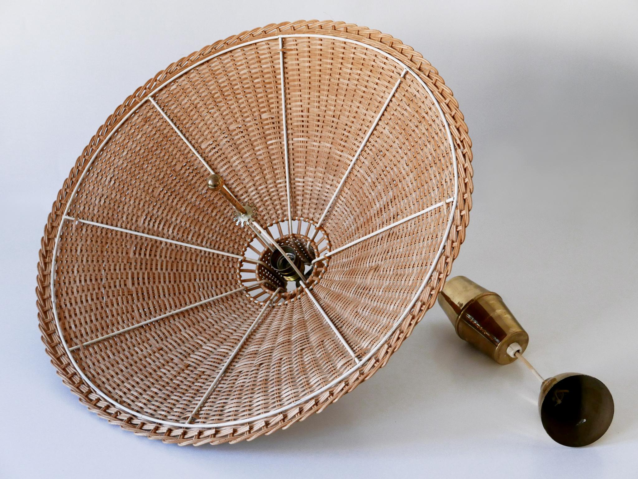 Large & Elegant Mid Century Modern Wicker Pulley Pendant Lamp Scandinavia 1960s 11