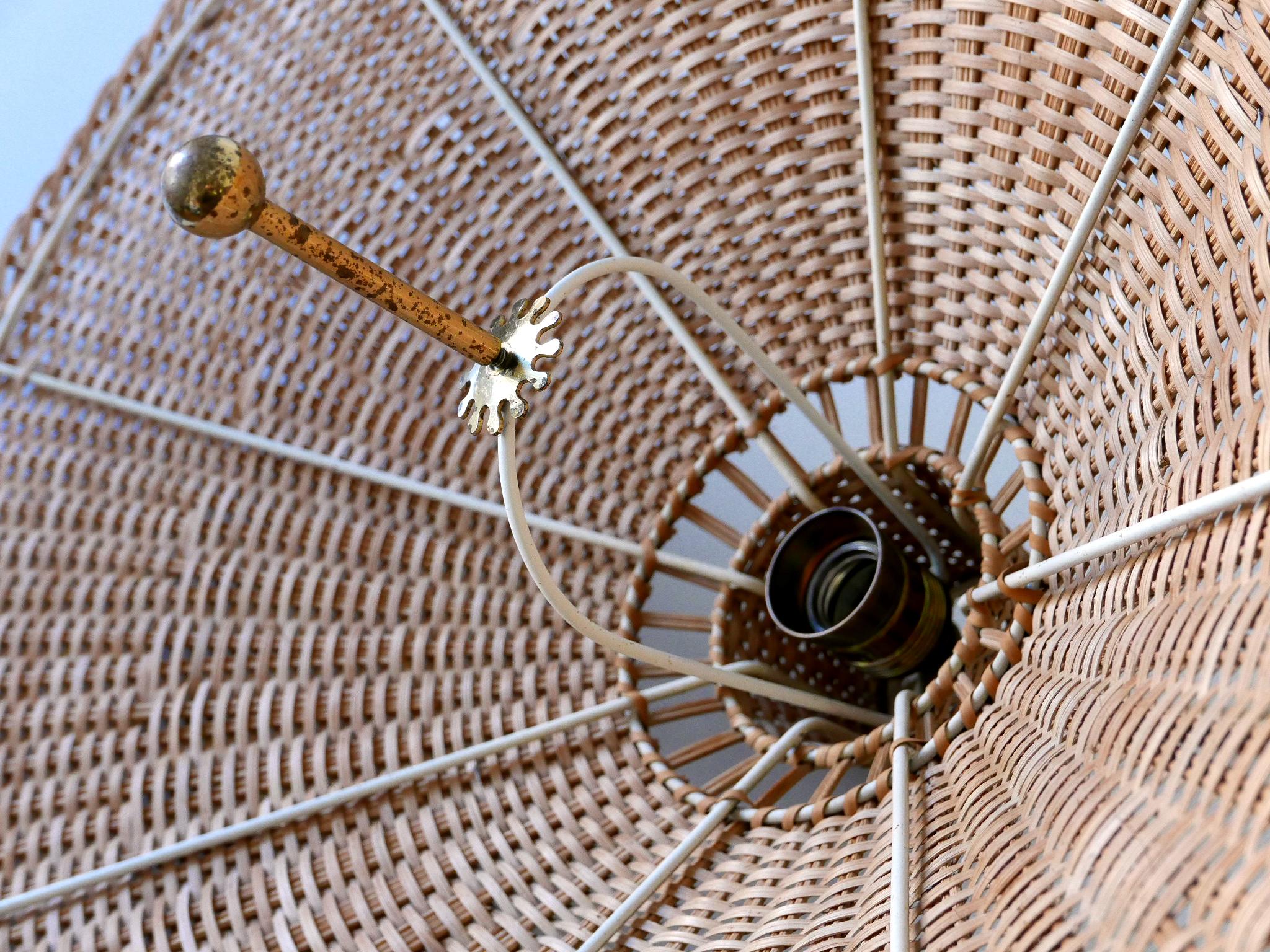 Large & Elegant Mid Century Modern Wicker Pulley Pendant Lamp Scandinavia 1960s 12
