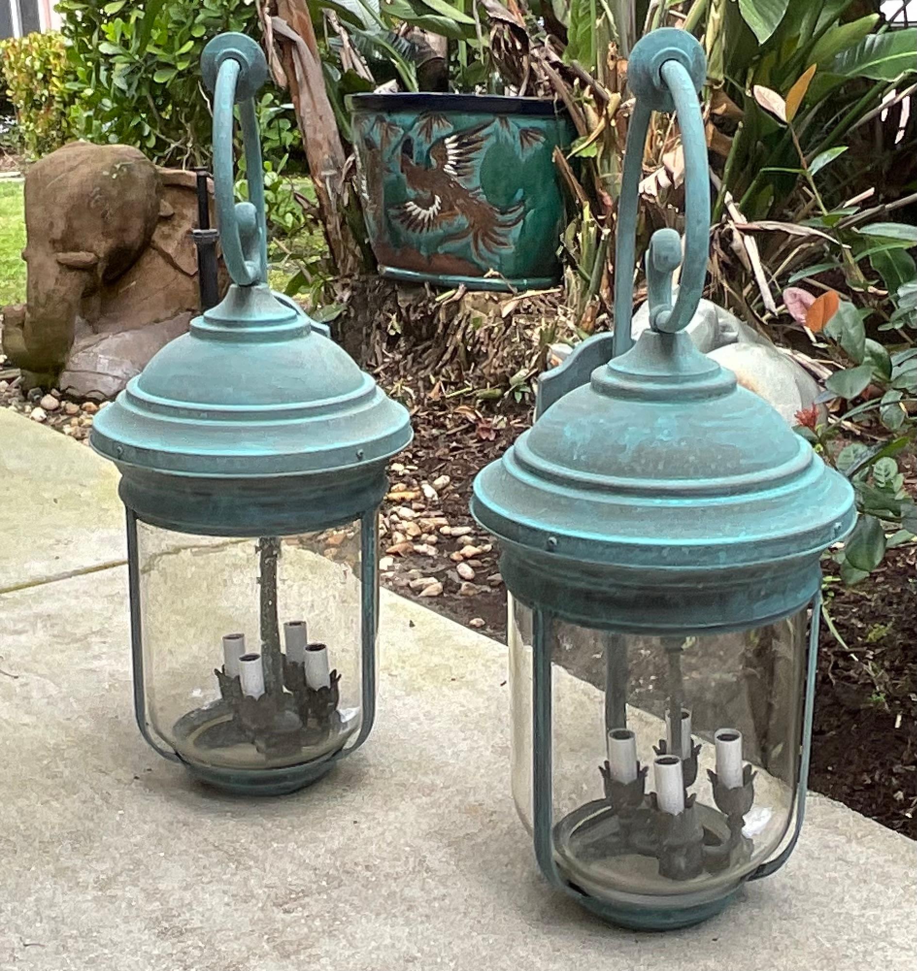 Grande  Coppia di eleganti lanterne da parete in ottone vintage - fascino senza tempo - 28 