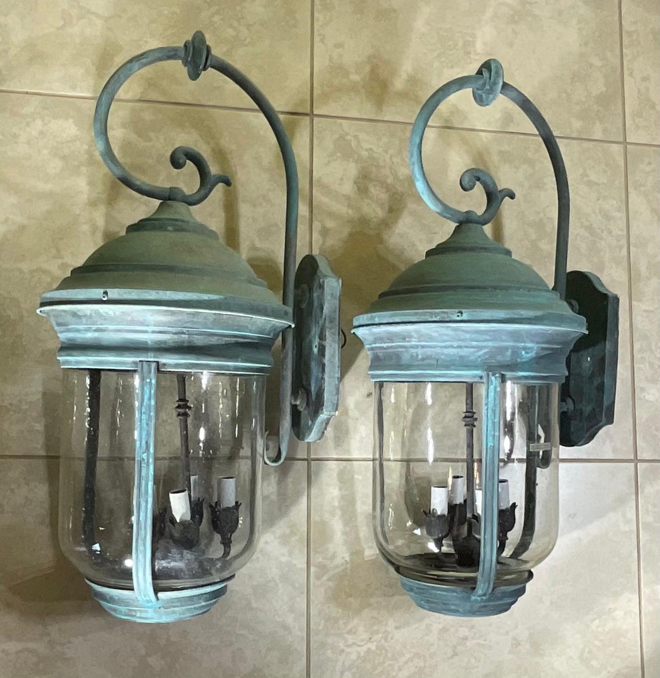Grande  Coppia di eleganti lanterne da parete in ottone vintage - fascino senza tempo - 28 