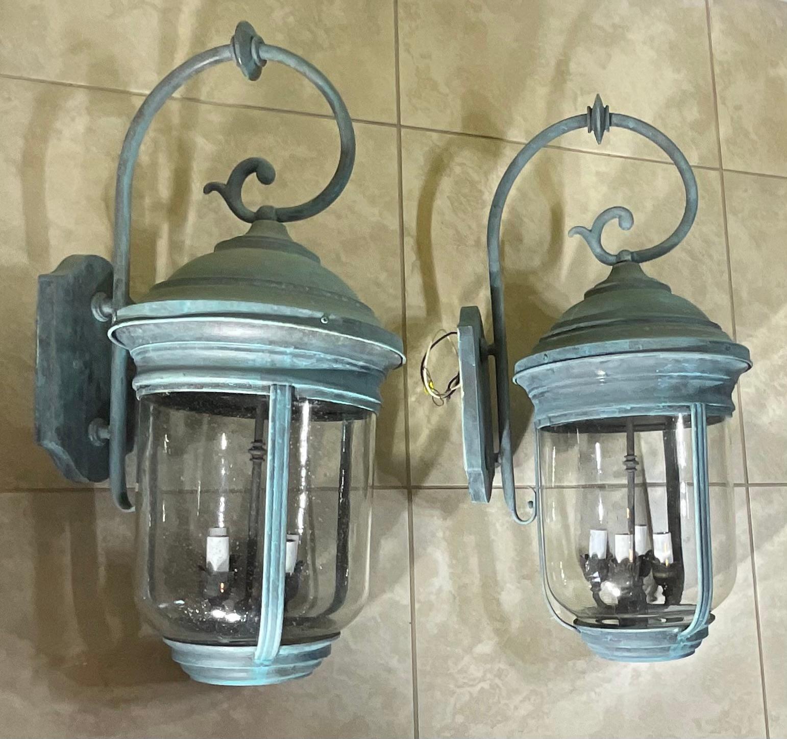 Grande  Coppia di eleganti lanterne da parete in ottone vintage - fascino senza tempo - 28 
