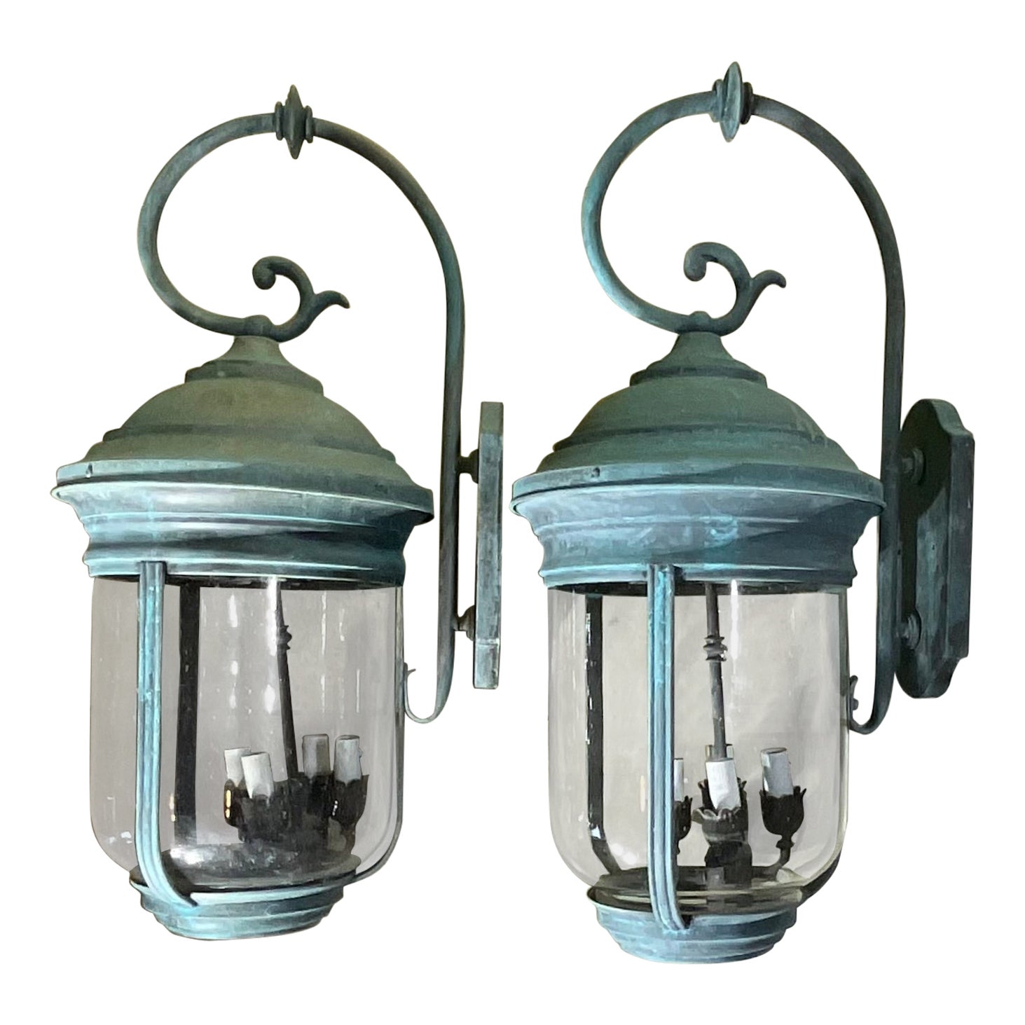 Large  Elegant Pair of Vintage Brass Wall Lanterns - Timeless Charm - 28”x 12”
