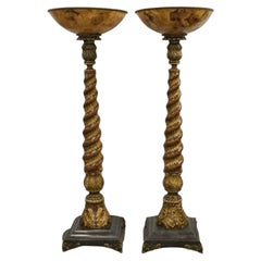 Large Elegant Wood & Marble Designer Torchiere Lights with Amber Up-Light