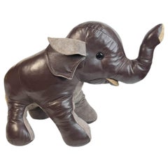 large Elephant Animal Pouf Ottoman Footstool Poof Pouffe Made of Leather, 1970s