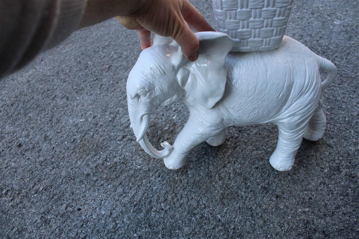Italian Large Elephant Sculpture in White Ceramic 1960 Vivai Del Sud Italy  For Sale