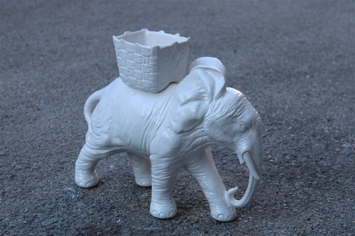 Mid-20th Century Large Elephant Sculpture in White Ceramic 1960 Vivai Del Sud Italy  For Sale