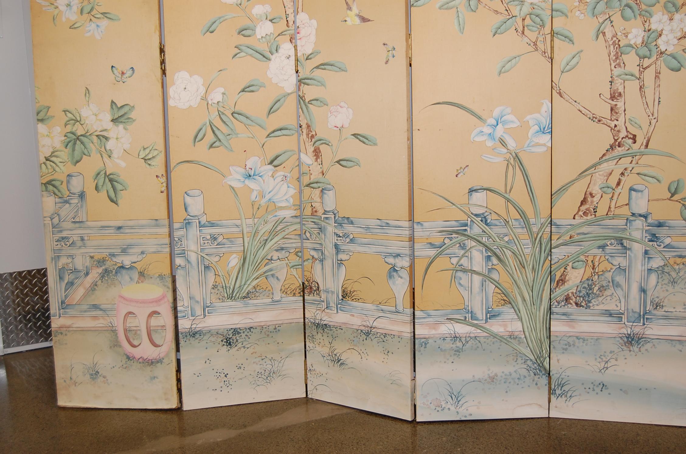 Large Eleven-Panel Hand Painted on Silk Folding Chinese Screen, circa Late 1960s 3