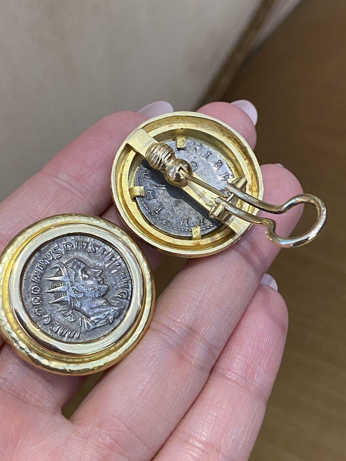 Neoclassical Large Elizabeth Locke Coin Button Earrings in 18k Yellow Gold For Sale
