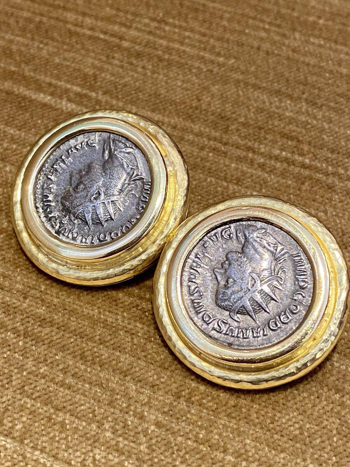 Large Elizabeth Locke Coin Button Earrings in 18k Yellow Gold For Sale 1