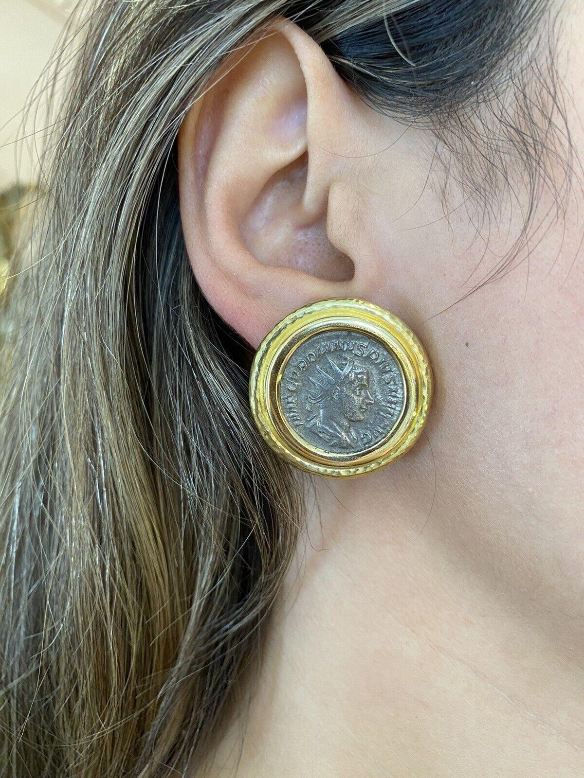 Large Elizabeth Locke Coin Button Earrings in 18k Yellow Gold For Sale 3