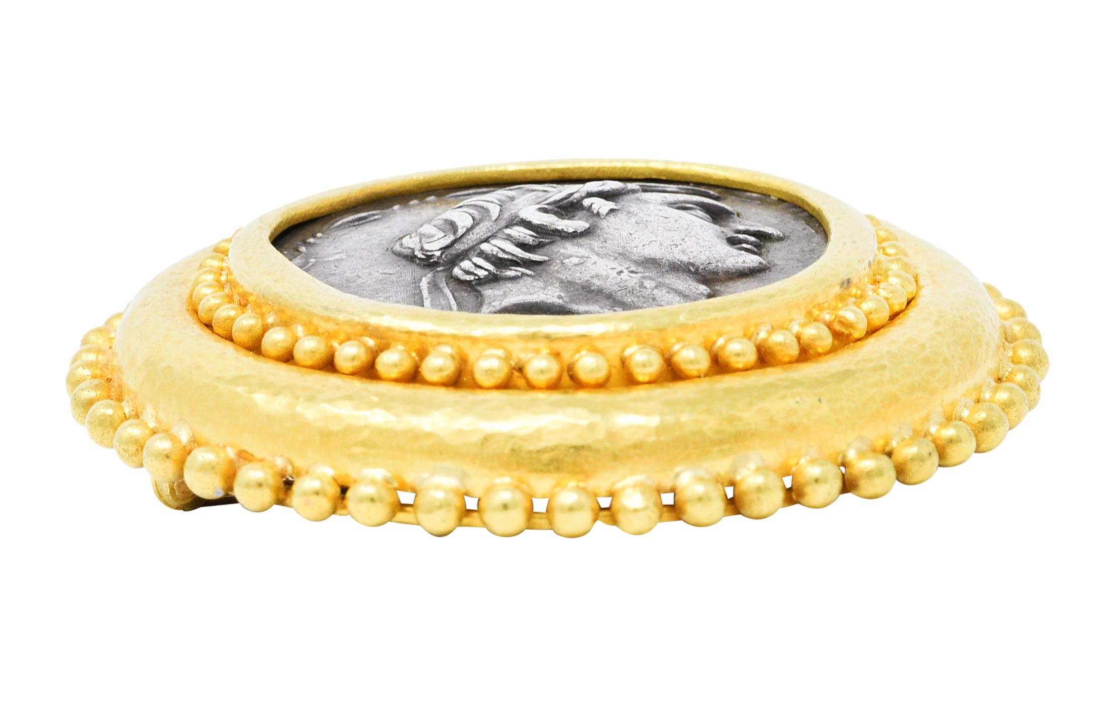 Large Elizabeth Locke Silver 18 Karat Gold Greek Ancient Coin Pendant Brooch 2