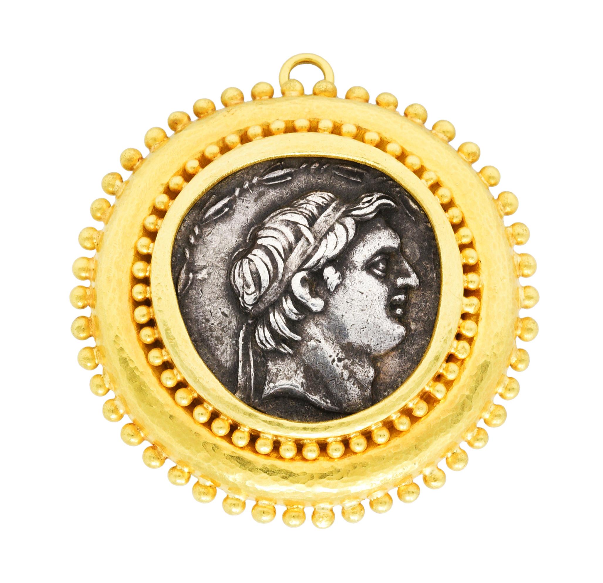 Large Elizabeth Locke Silver 18 Karat Gold Greek Ancient Coin Pendant Brooch 3