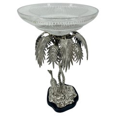 Large Elkington Epergne Centerpiece With Camel, Palm Tree and Glass Bowl