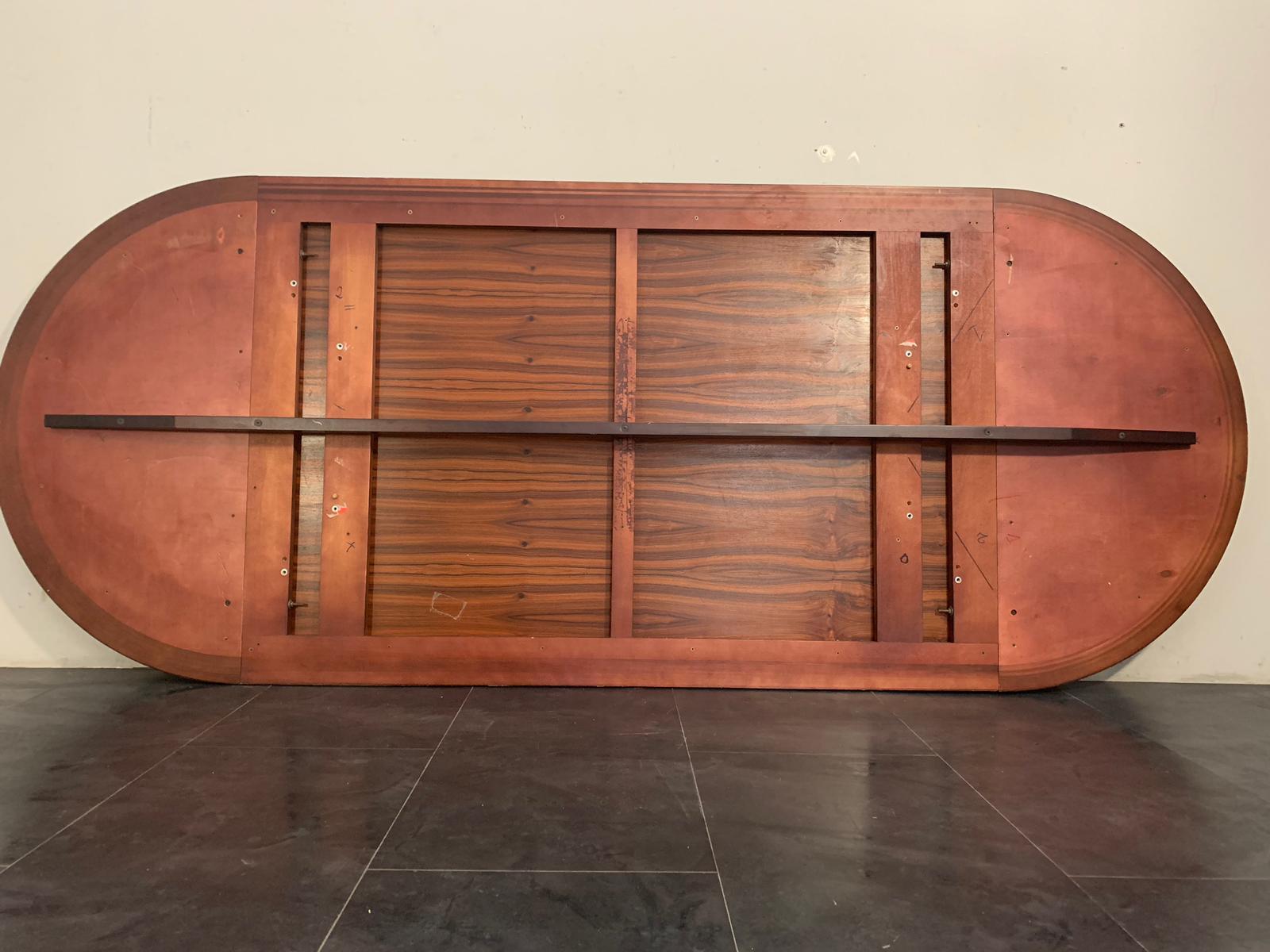 Large Elliptical Table in Solid Rosewood and Mahogany Feather Design, Italy 1960 For Sale 12