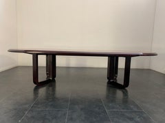 Large Elliptical Table in Solid Rosewood and Mahogany Feather Design, Italy 1960