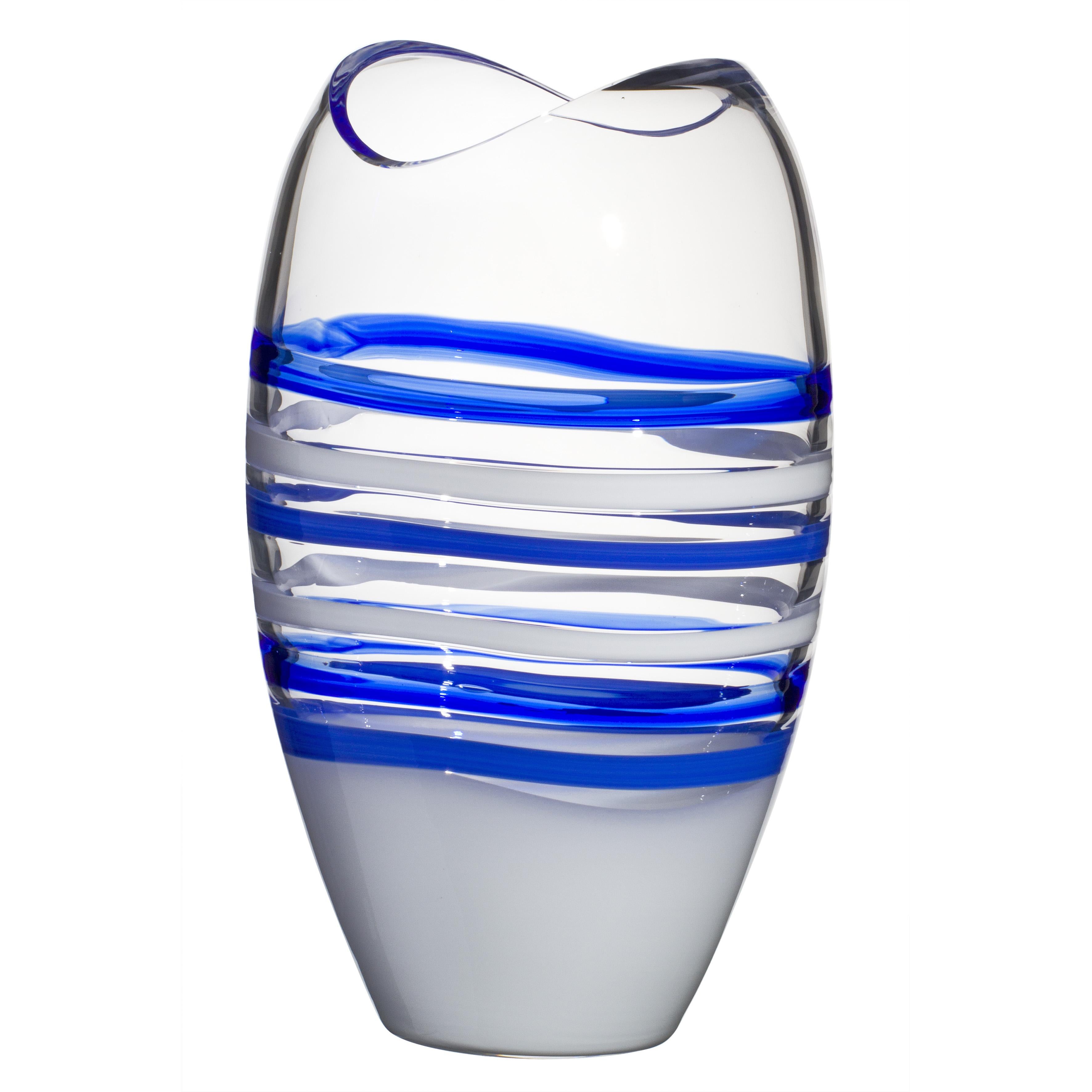 Large Ellisse Vase in Blue and White by Carlo Moretti For Sale