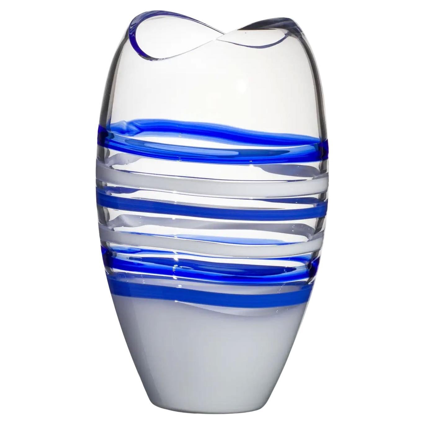 Large Ellisse Vase in Blue and White by Carlo Moretti