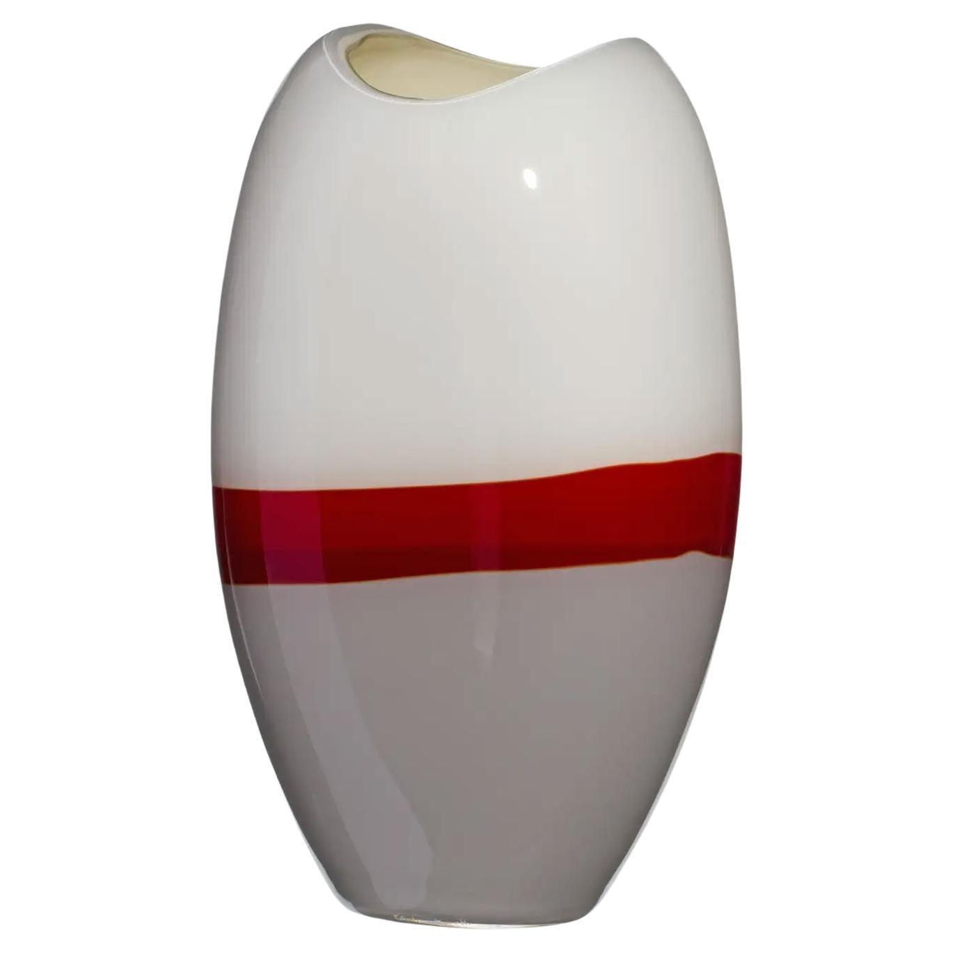 Large Ellisse Vase in Grey, Red, and Ivory by Carlo Moretti For Sale