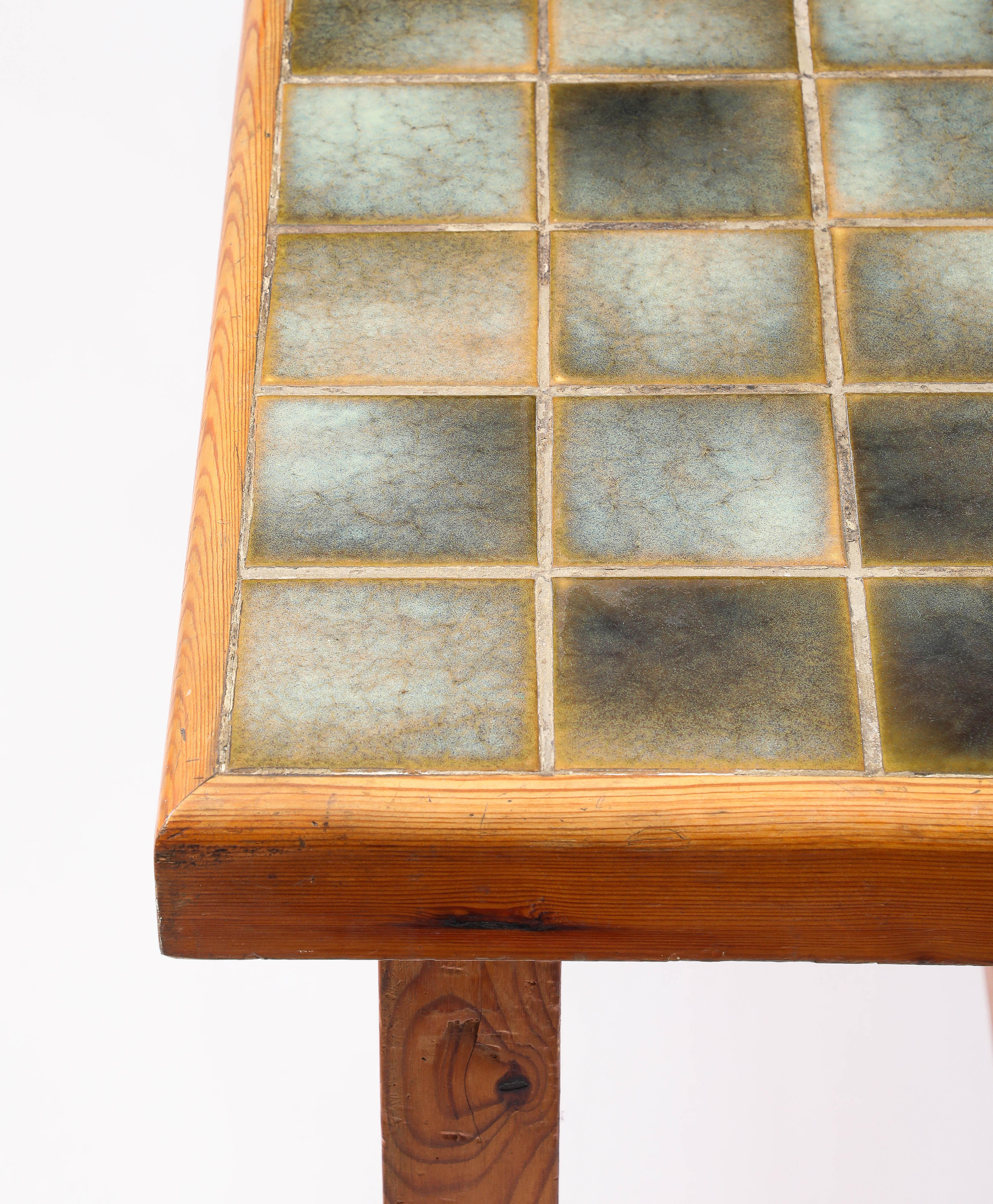Large Elm and La Borne Tile Table, France 1950's For Sale 3