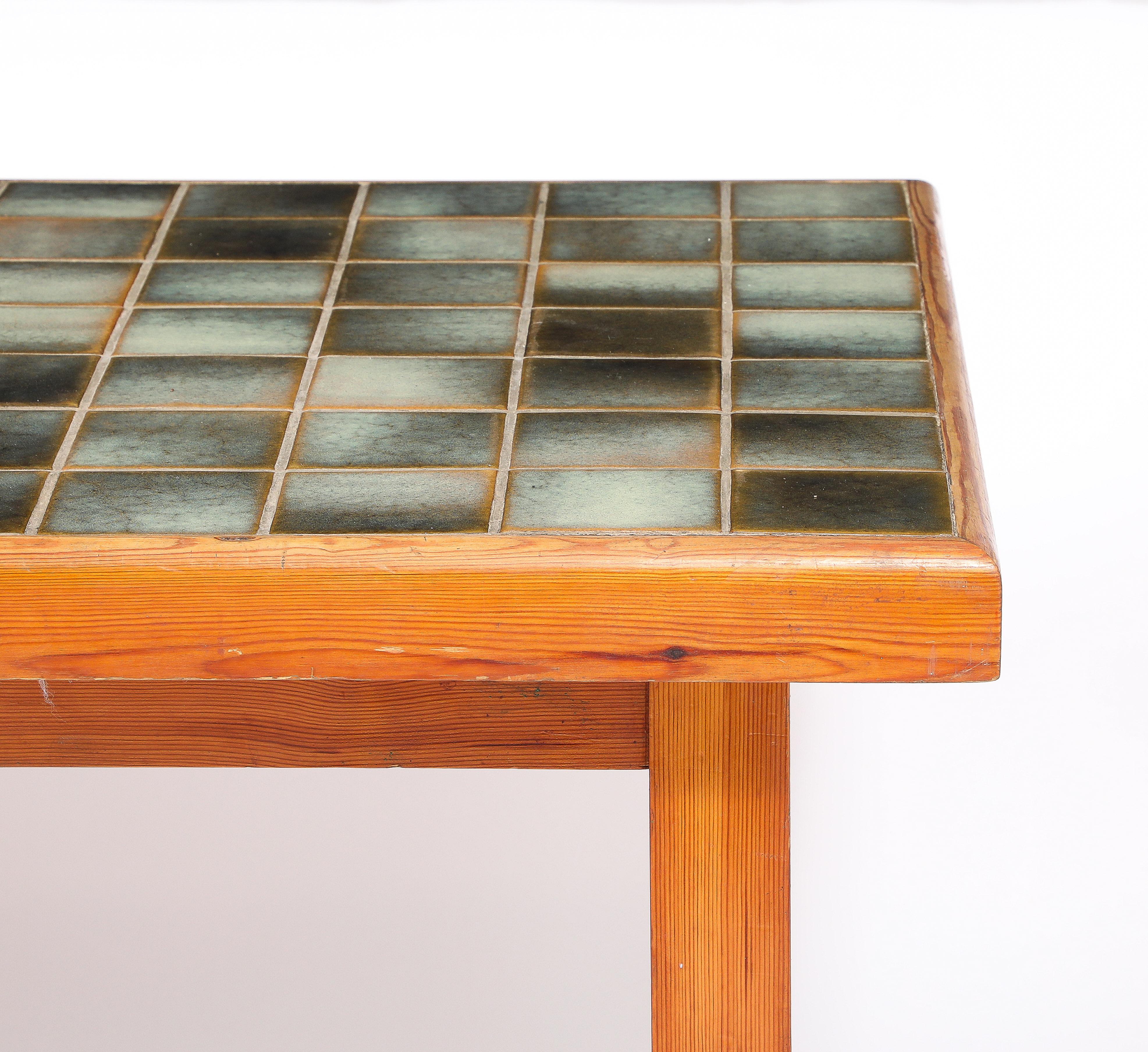 Large Elm and La Borne Tile Table, France 1950's In Good Condition For Sale In New York, NY