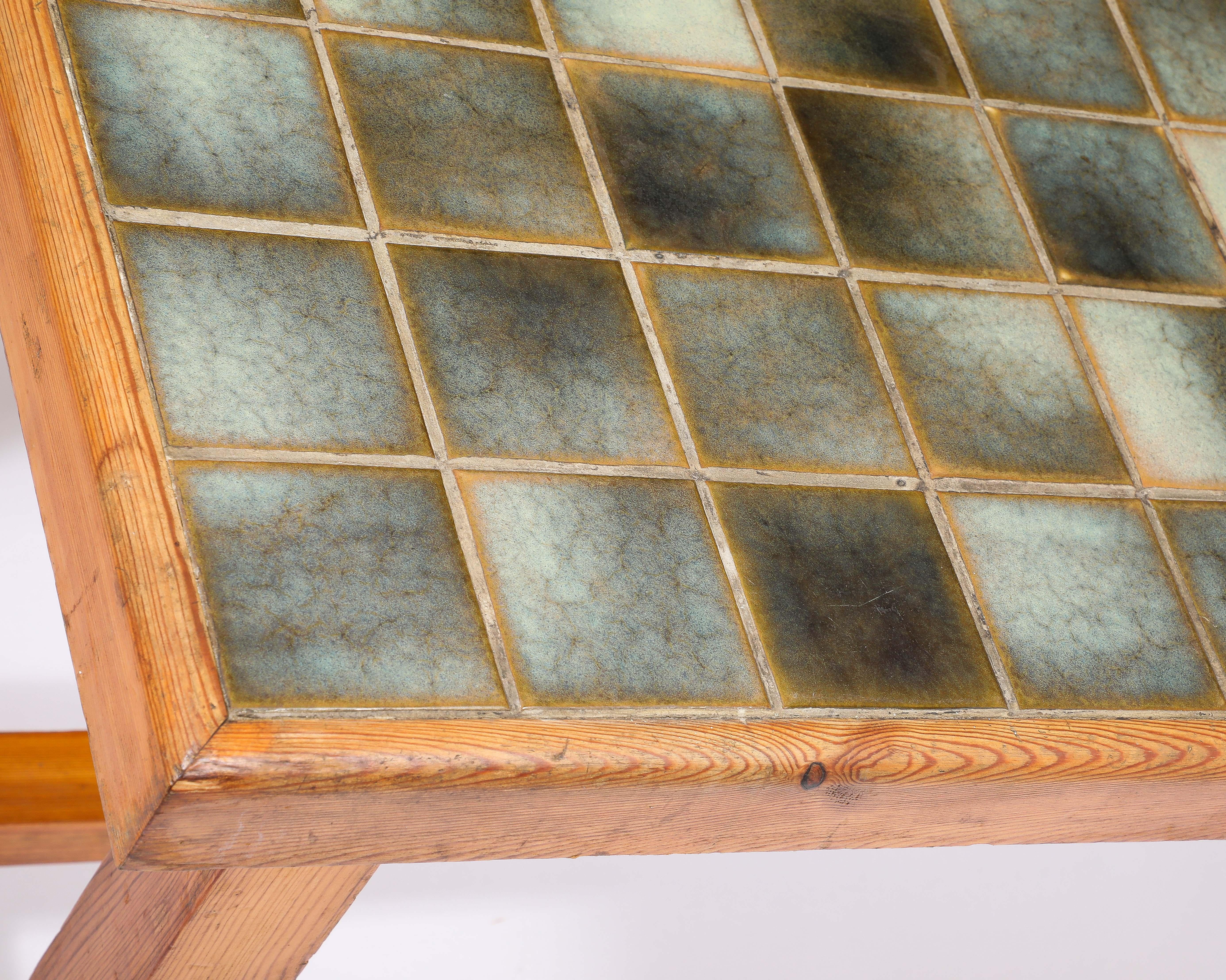 Large Elm and La Borne Tile Table, France 1950's For Sale 1