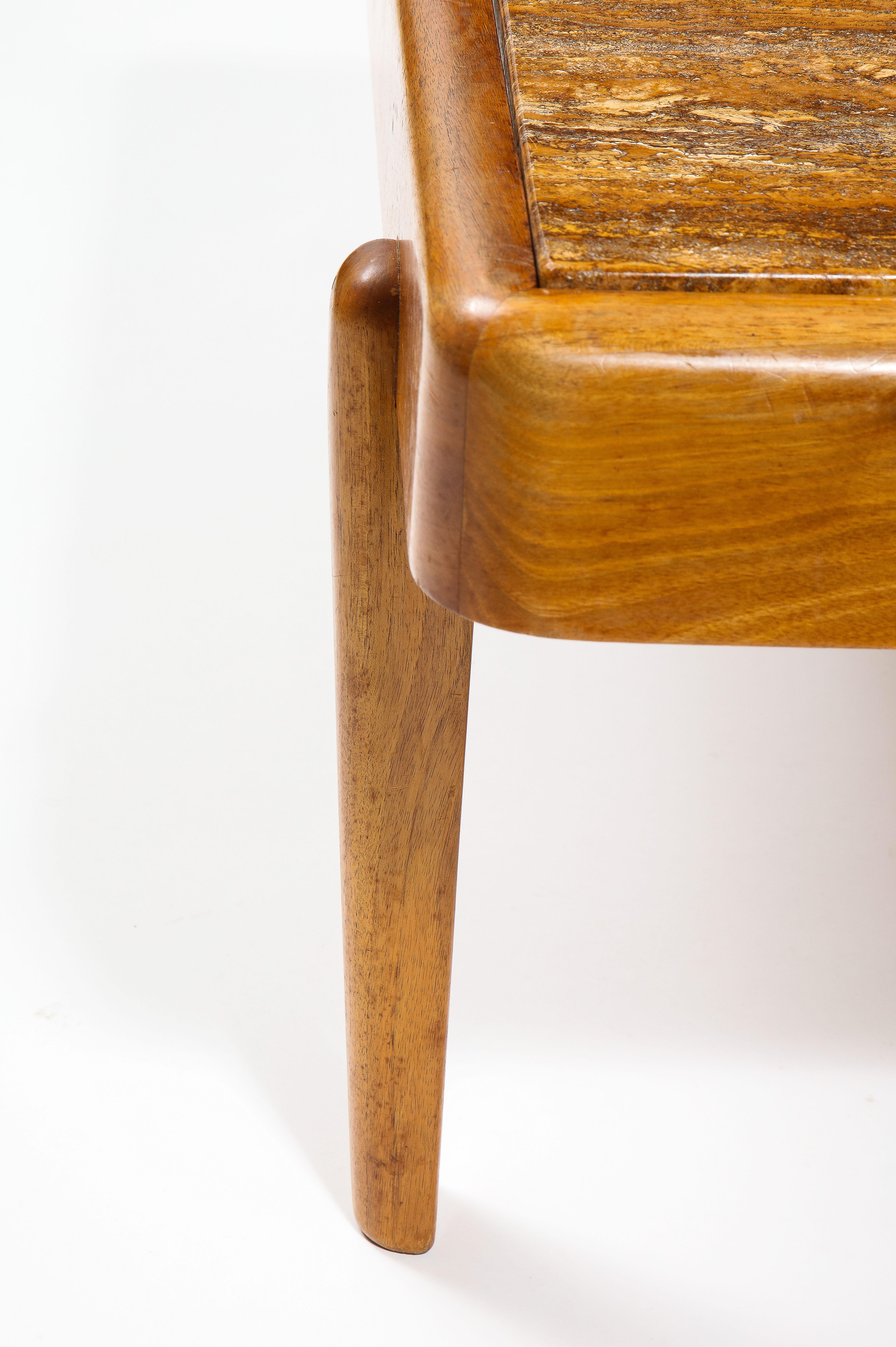 Travertin Grande table basse en orme et travertin, France, années 1960 en vente