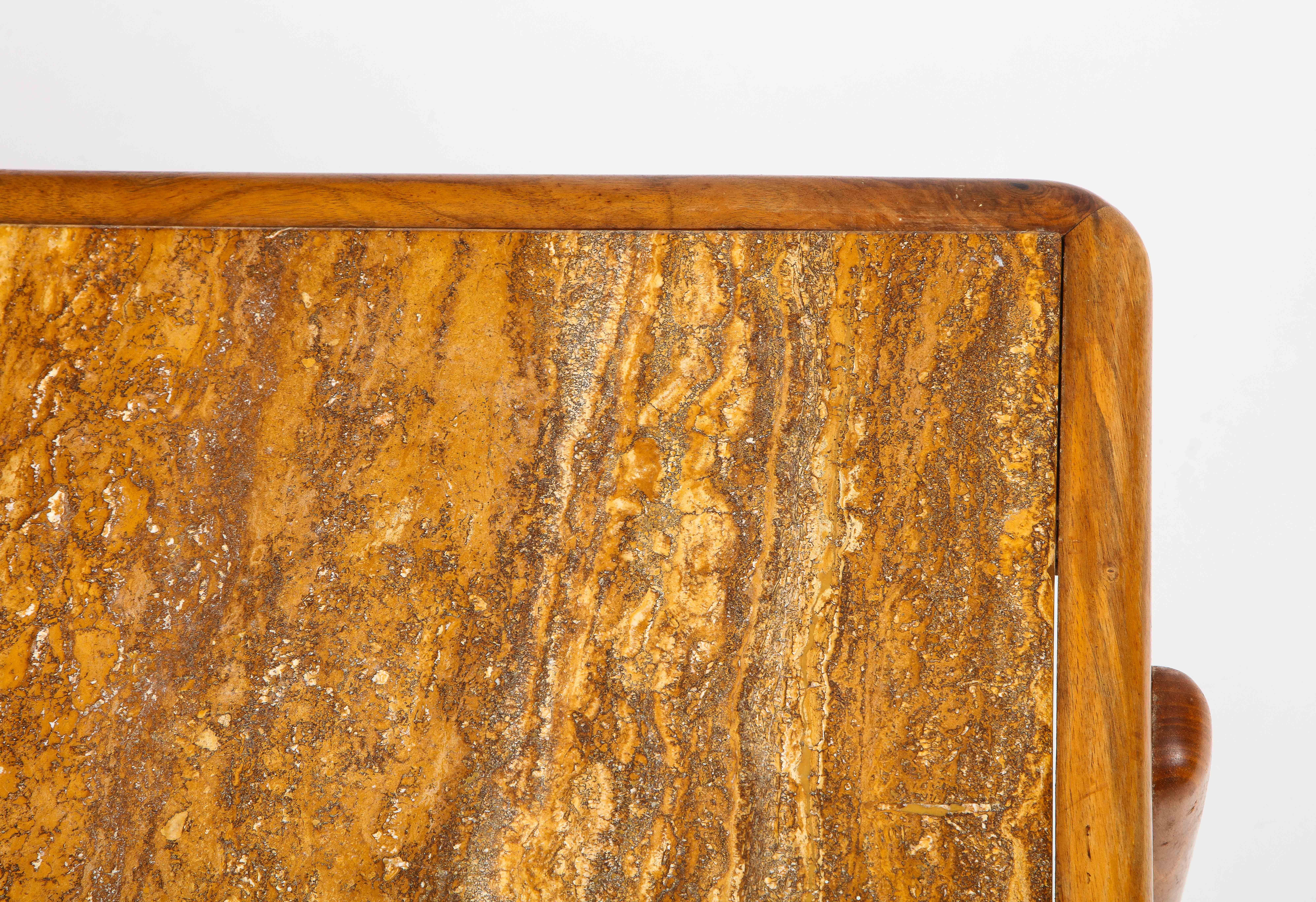 Large Elm & Travertine Coffee Table, France 1960's For Sale 3