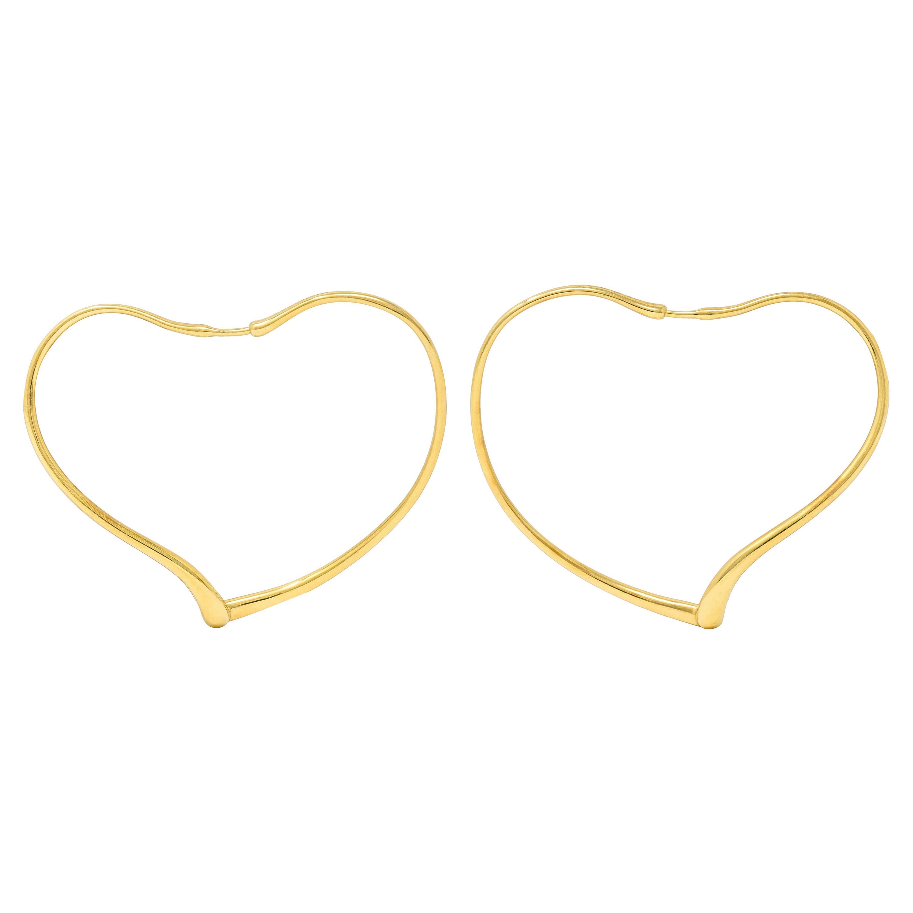 Large Elsa Peretti Tiffany & Co. 18 Karat Gold Open Heart Hoop Earrings