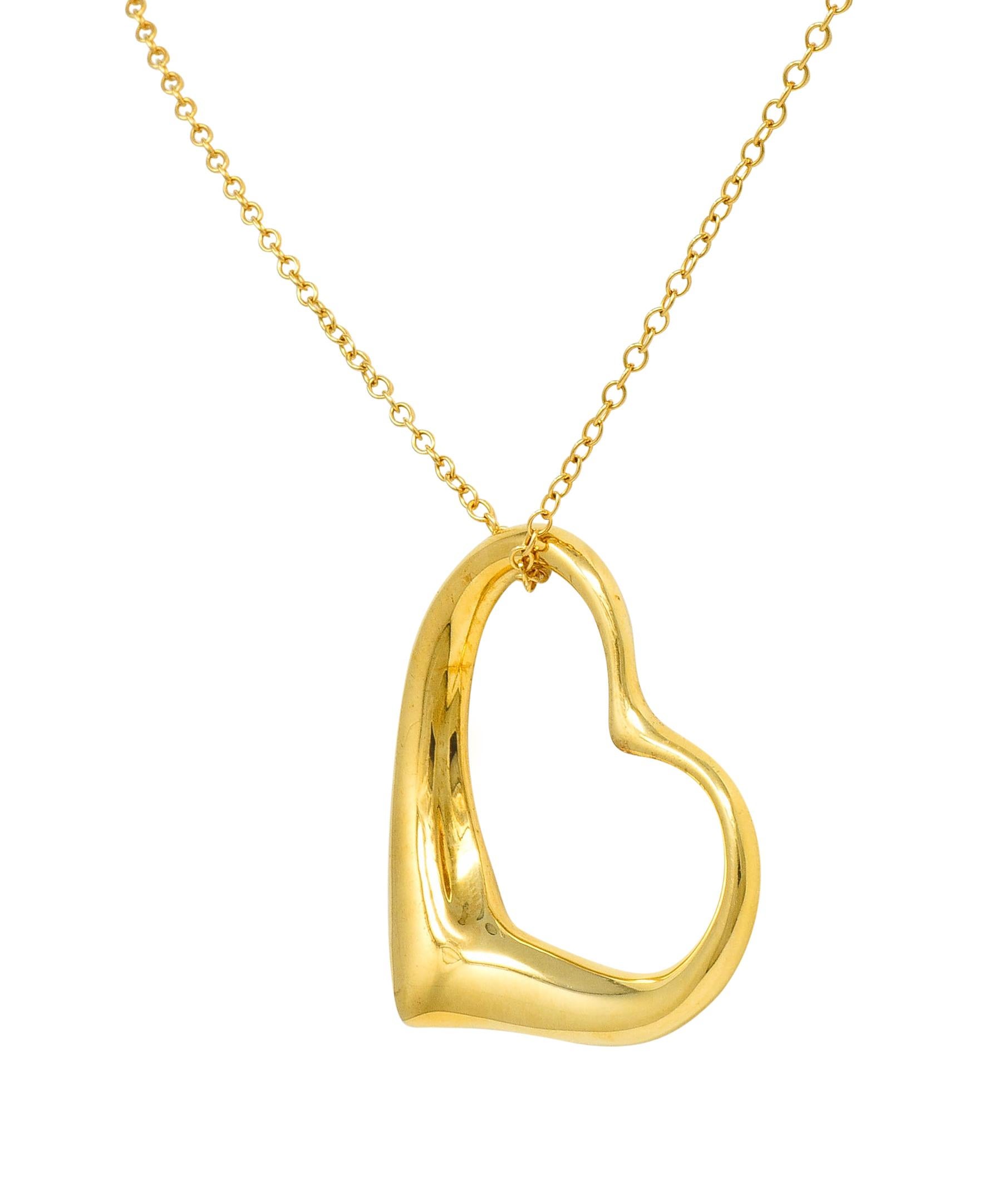 Large Elsa Peretti Tiffany & Co. 18 Karat Gold Open Heart Pendant Necklace In Excellent Condition In Philadelphia, PA