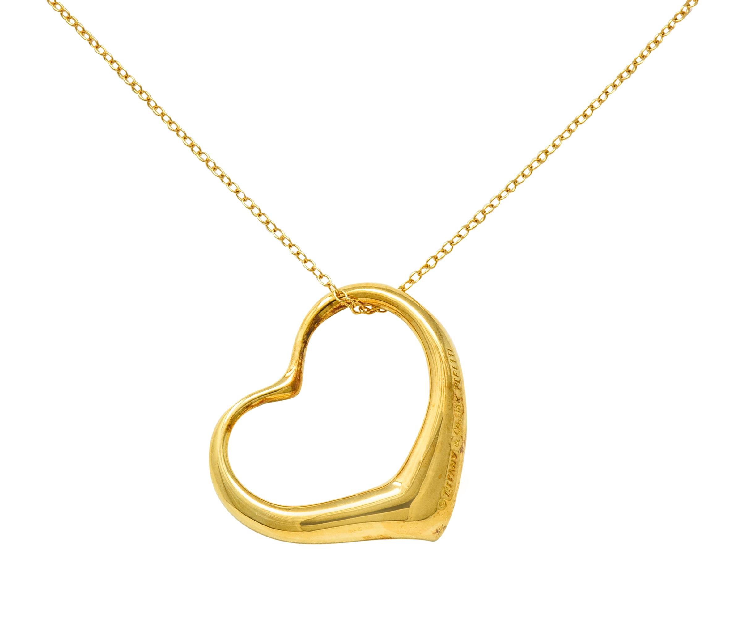 Large Elsa Peretti Tiffany & Co. 18 Karat Gold Open Heart Pendant Necklace 1
