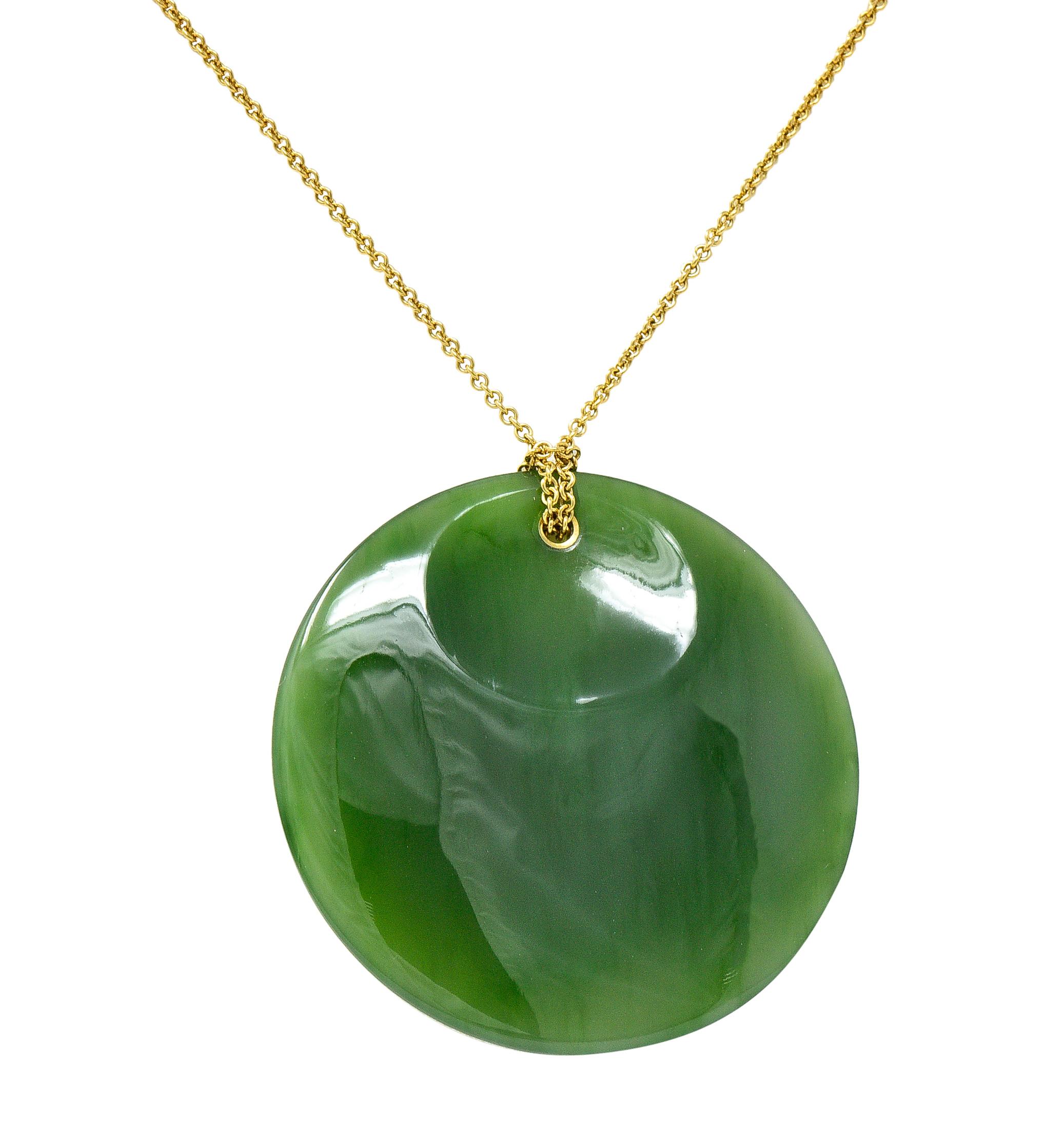 Large Elsa Peretti Tiffany & Co. Nephrite Jade 18 Karat Yellow Gold Necklace 2