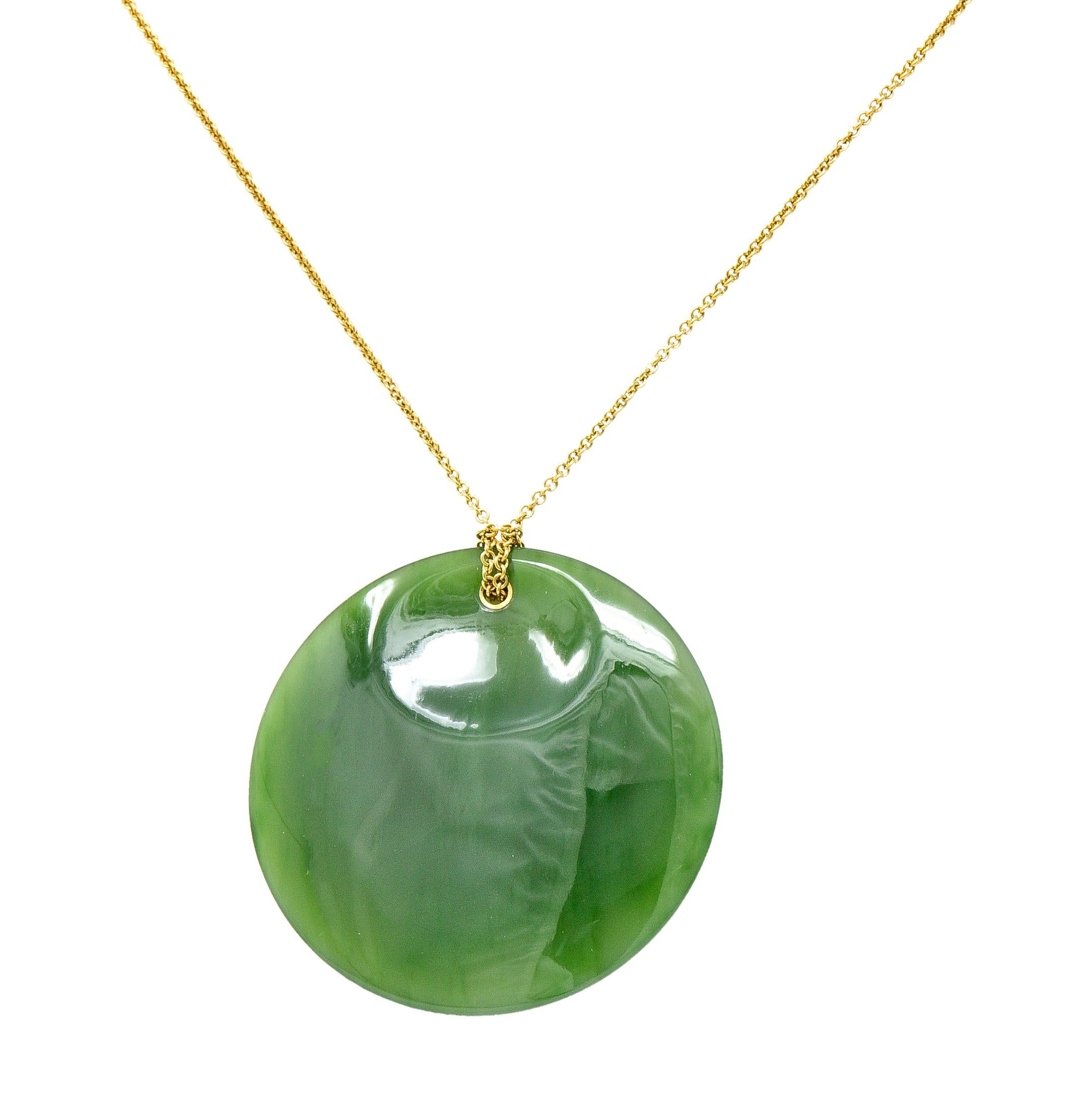 Contemporary Large Elsa Peretti Tiffany & Co. Nephrite Jade 18 Karat Yellow Gold Necklace