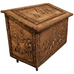 Large Embossed Brass Log Box with Country Scenes