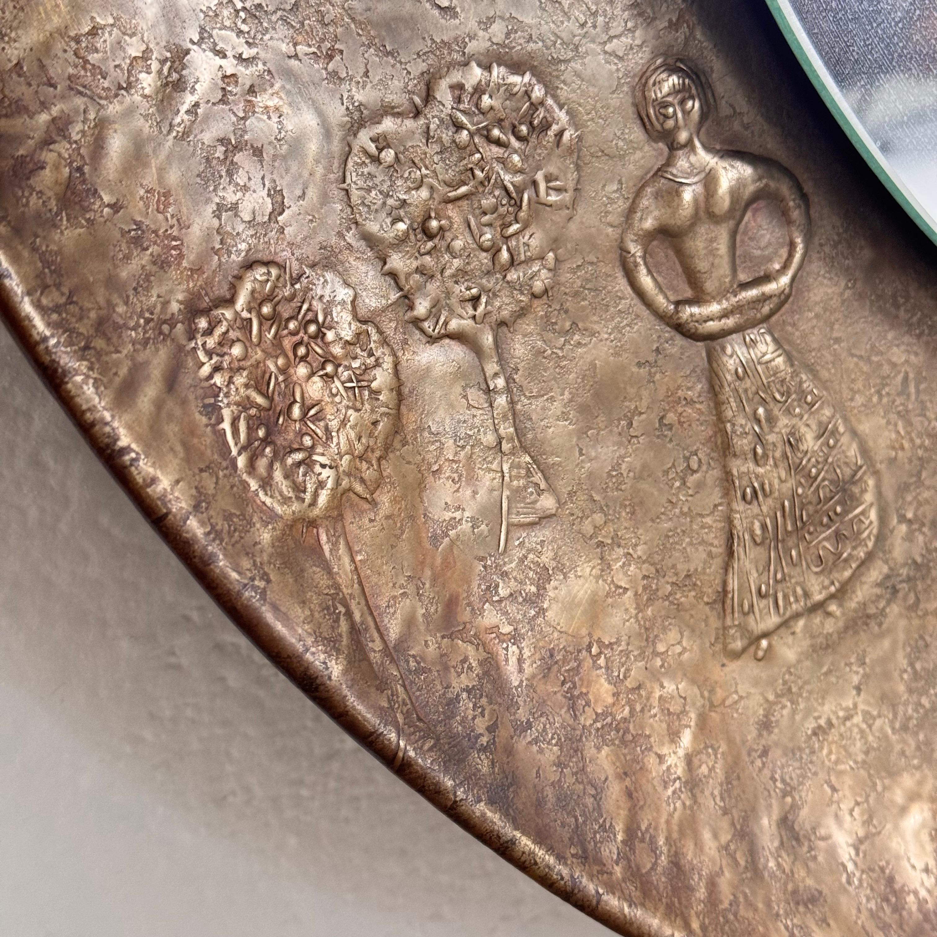 Large Embossed Copper and Engraved Mirrored Frame by Angelo Bragalini, 1950s 4