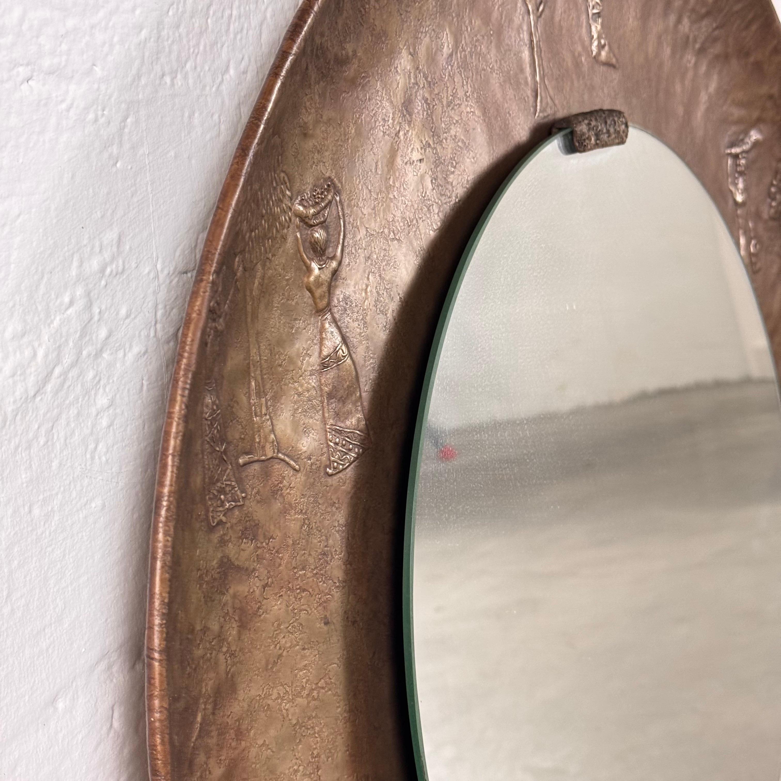Large Embossed Copper and Engraved Mirrored Frame by Angelo Bragalini, 1950s 5