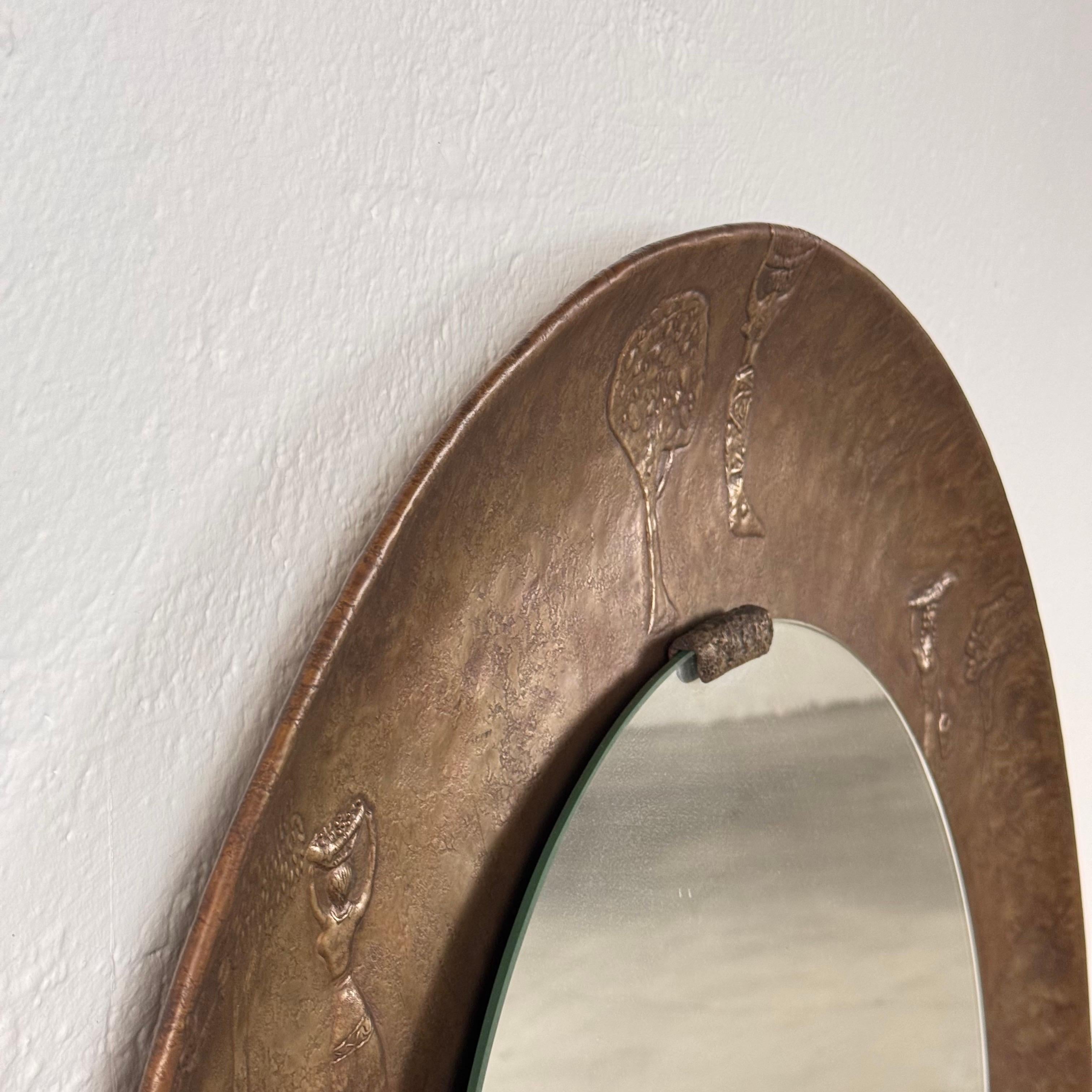 Large Embossed Copper and Engraved Mirrored Frame by Angelo Bragalini, 1950s 6