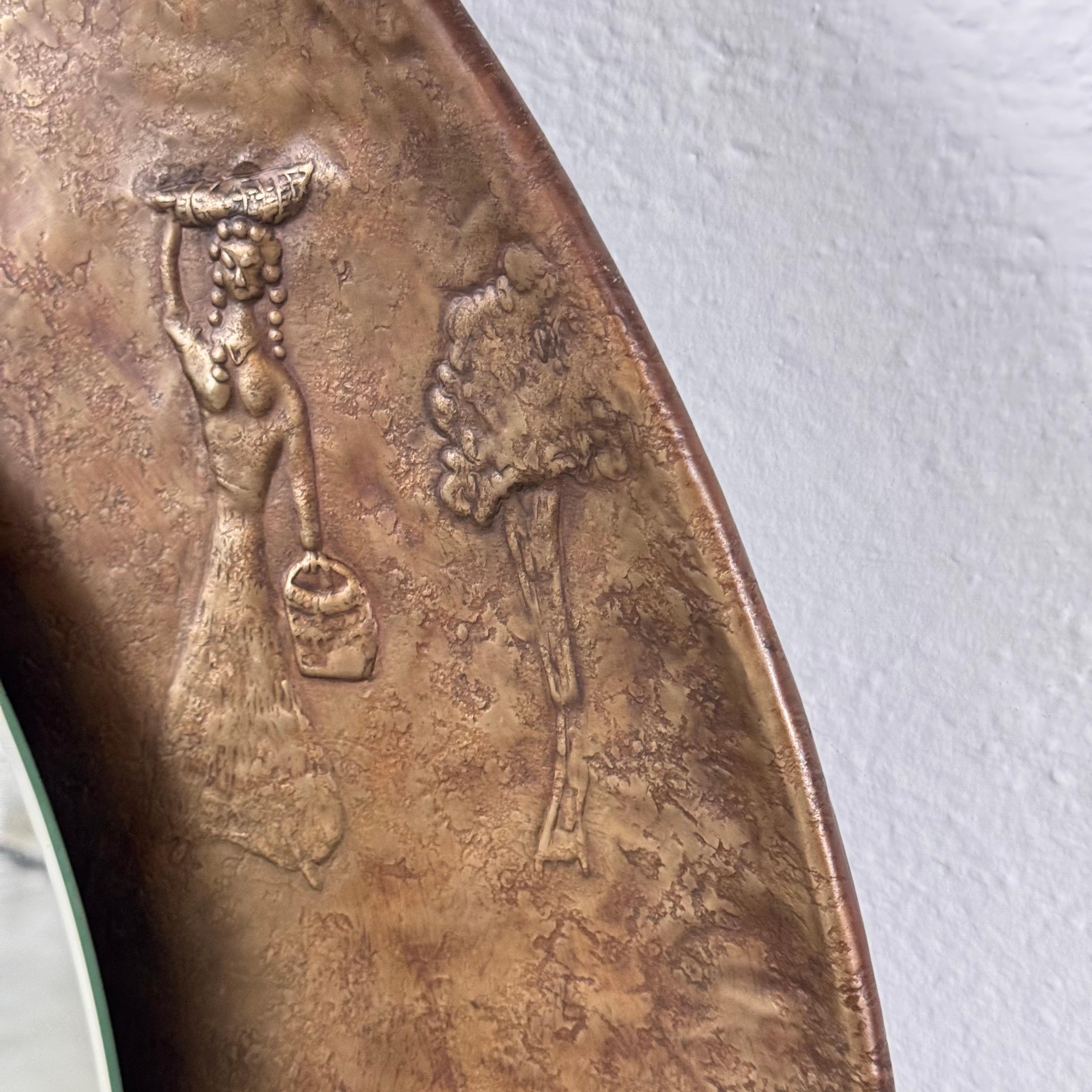 Large Embossed Copper and Engraved Mirrored Frame by Angelo Bragalini, 1950s 1