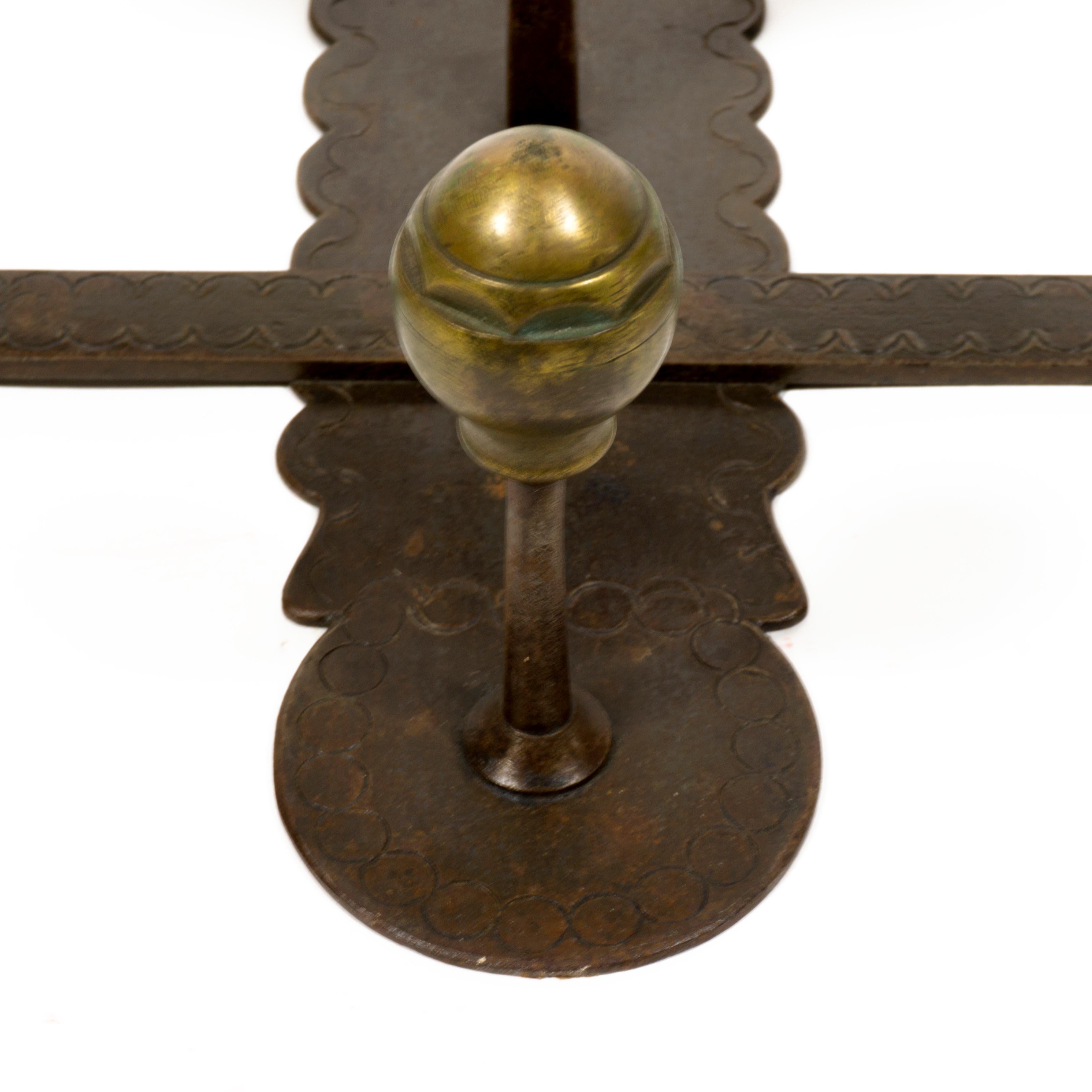Large embossed Iron and Brass Vintage Wall Mounted Coat Rack from Italy  1