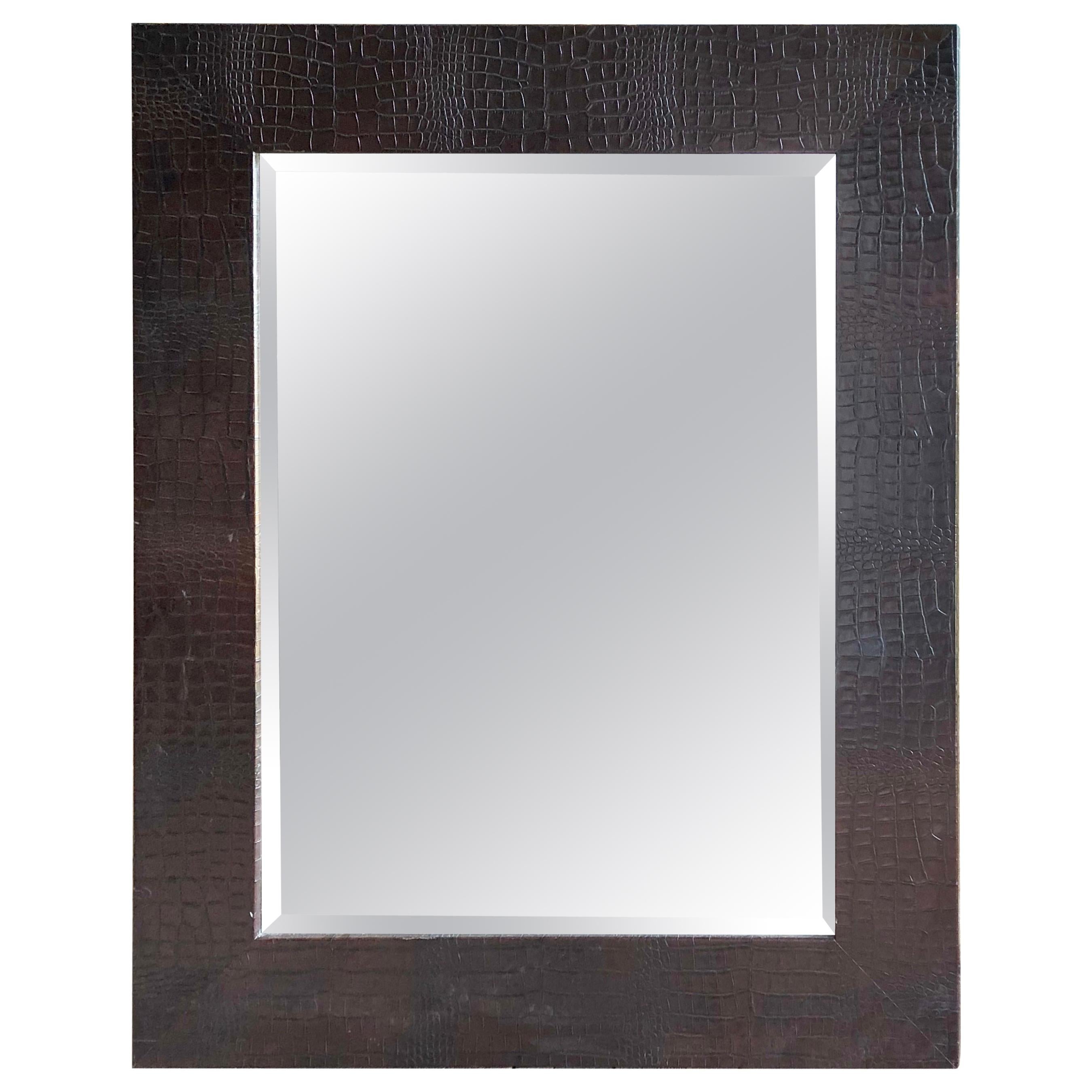Large Embossed-Leather Framed Mirror