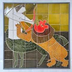 Grande pannello in gres goffrato, colori vivaci, Roger Capron, 1977