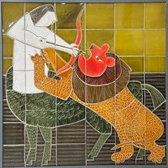 Grande pannello in gres goffrato, colori vivaci, Roger Capron, 1977