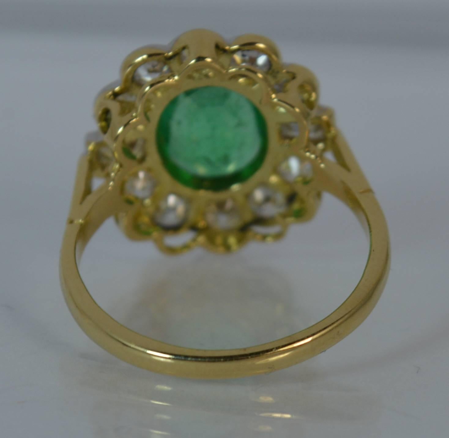 Large Emerald and 1.30 Carat Old Cut Diamond 18 Carat Gold Cluster Ring 1