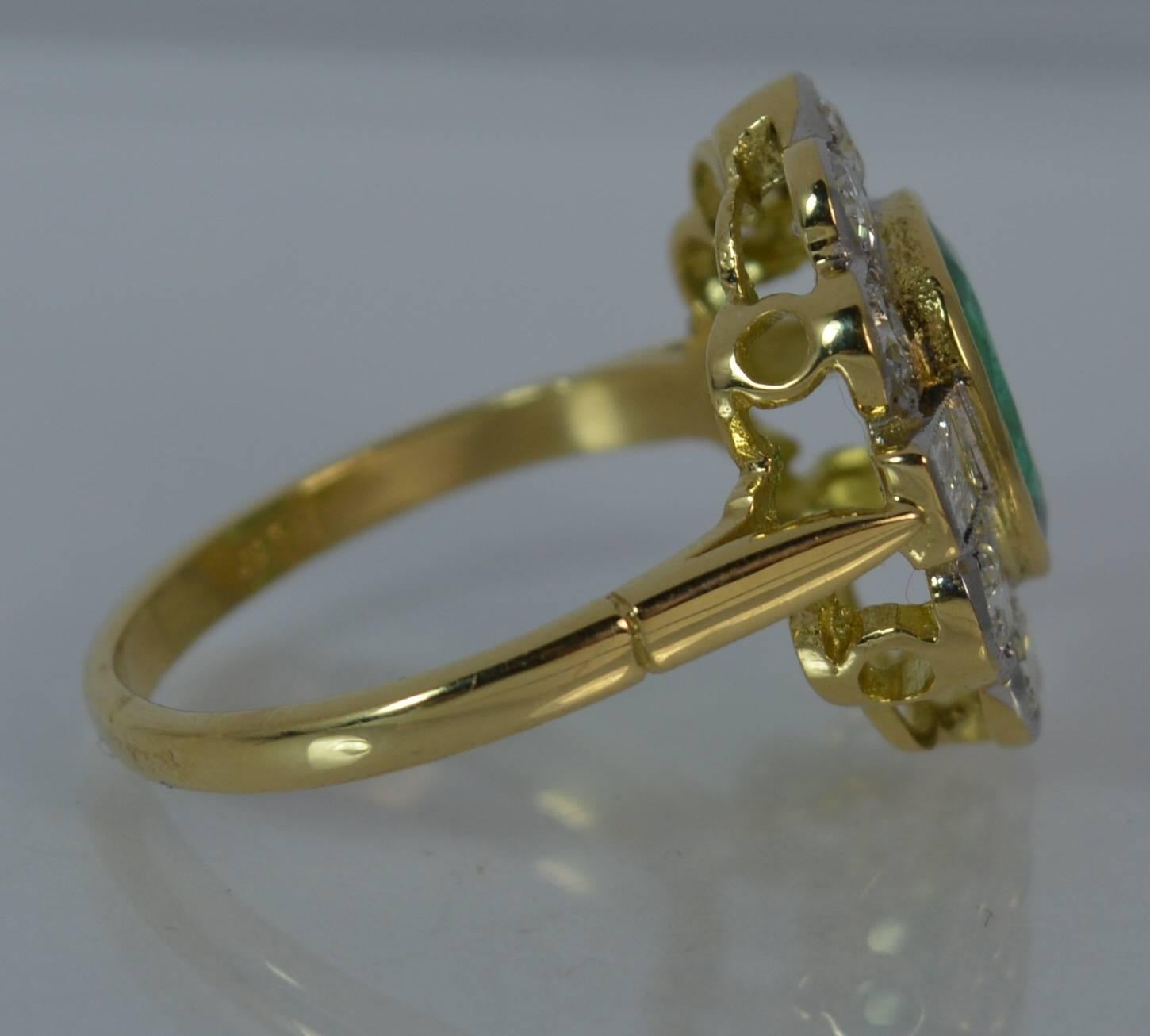 Large Emerald and 1.30 Carat Old Cut Diamond 18 Carat Gold Cluster Ring 2