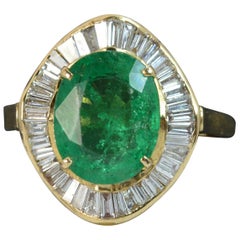 Large Emerald and 2.00 Carat Diamond 18 Carat Gold Cluster Halo Ring