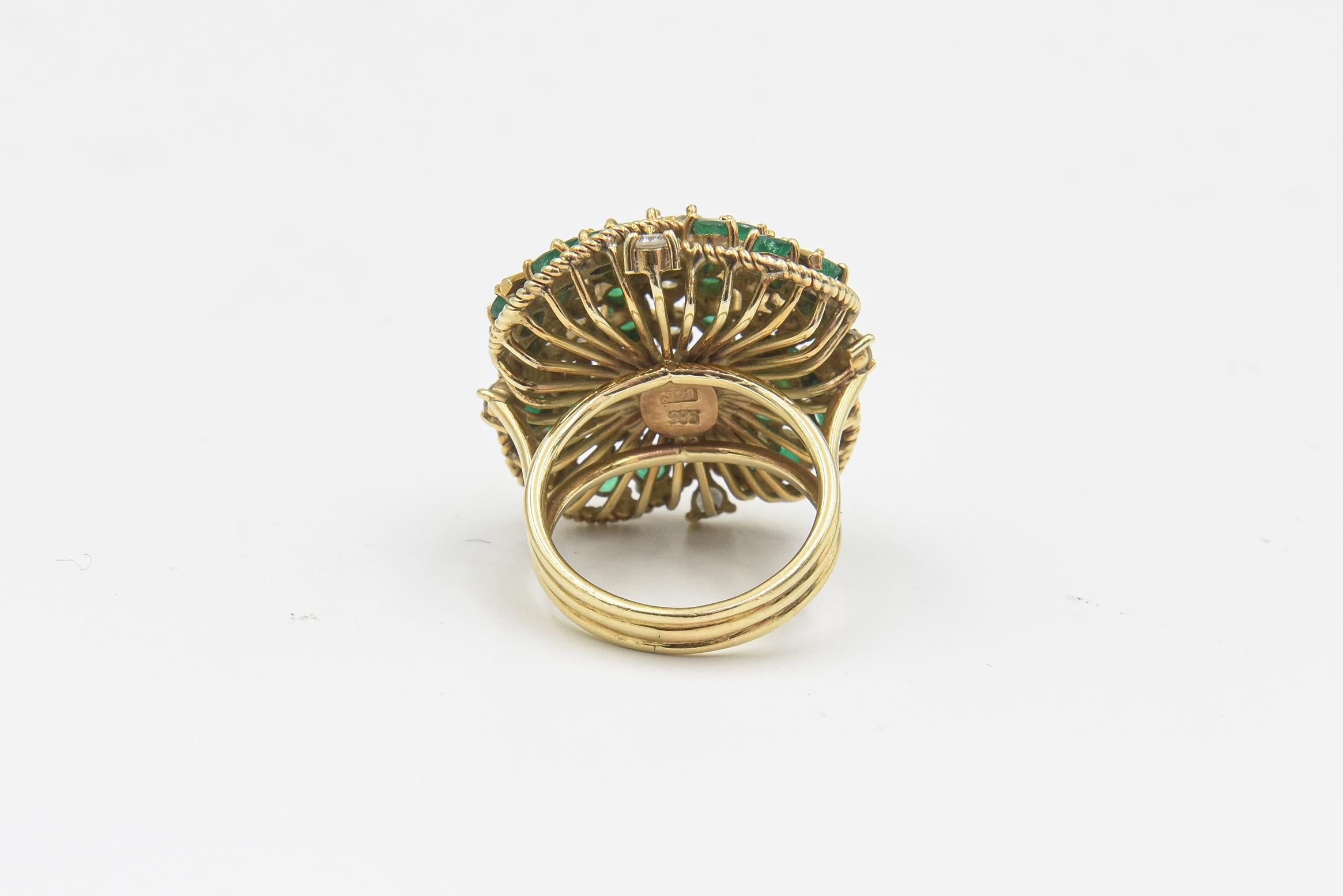 Large Emerald and Diamond Yellow Gold Cocktail Ring For Sale 5